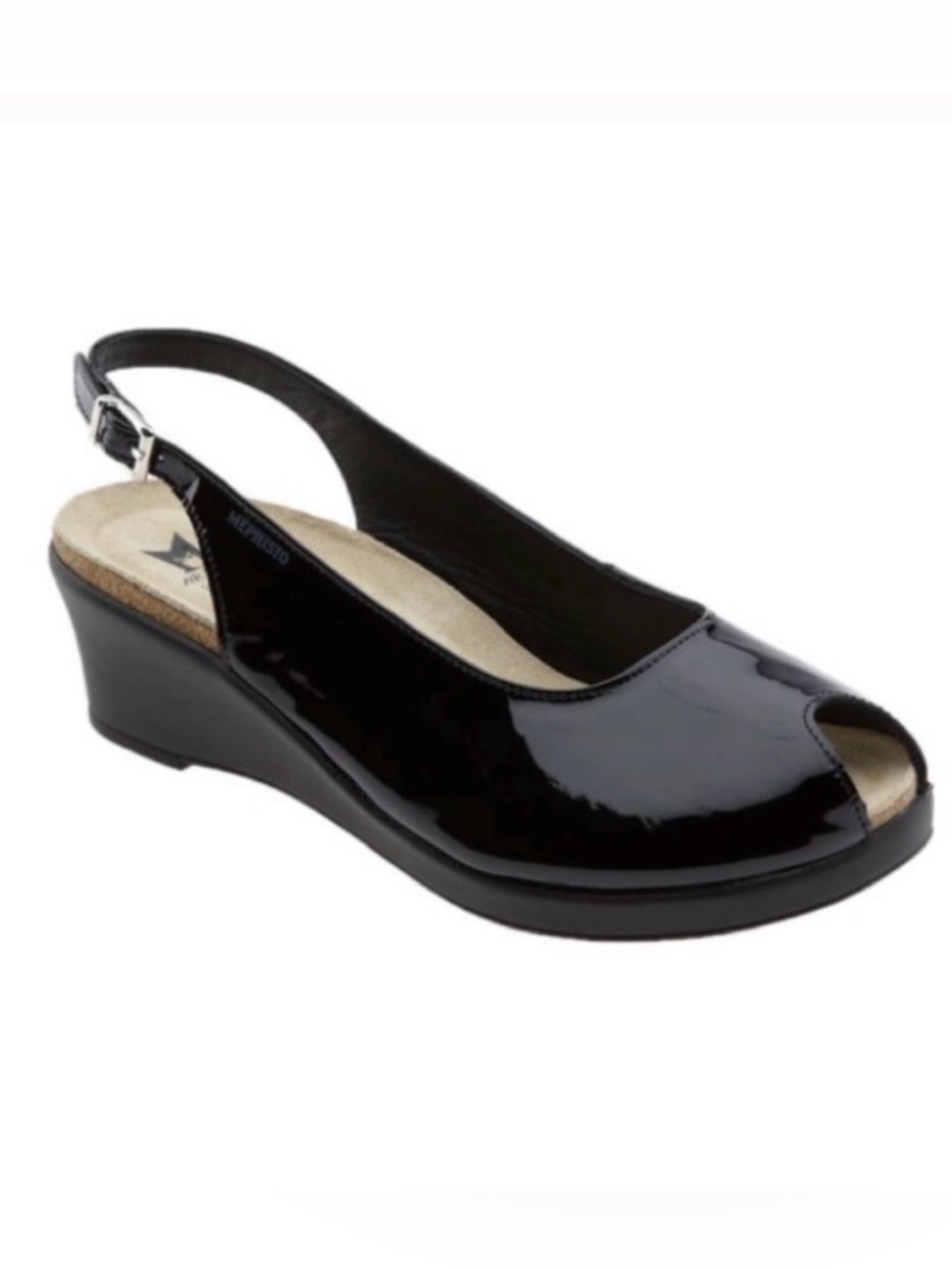Mephisto Natasha peep toe slingback black leather wedge sandals shoes sz 39 (9)
